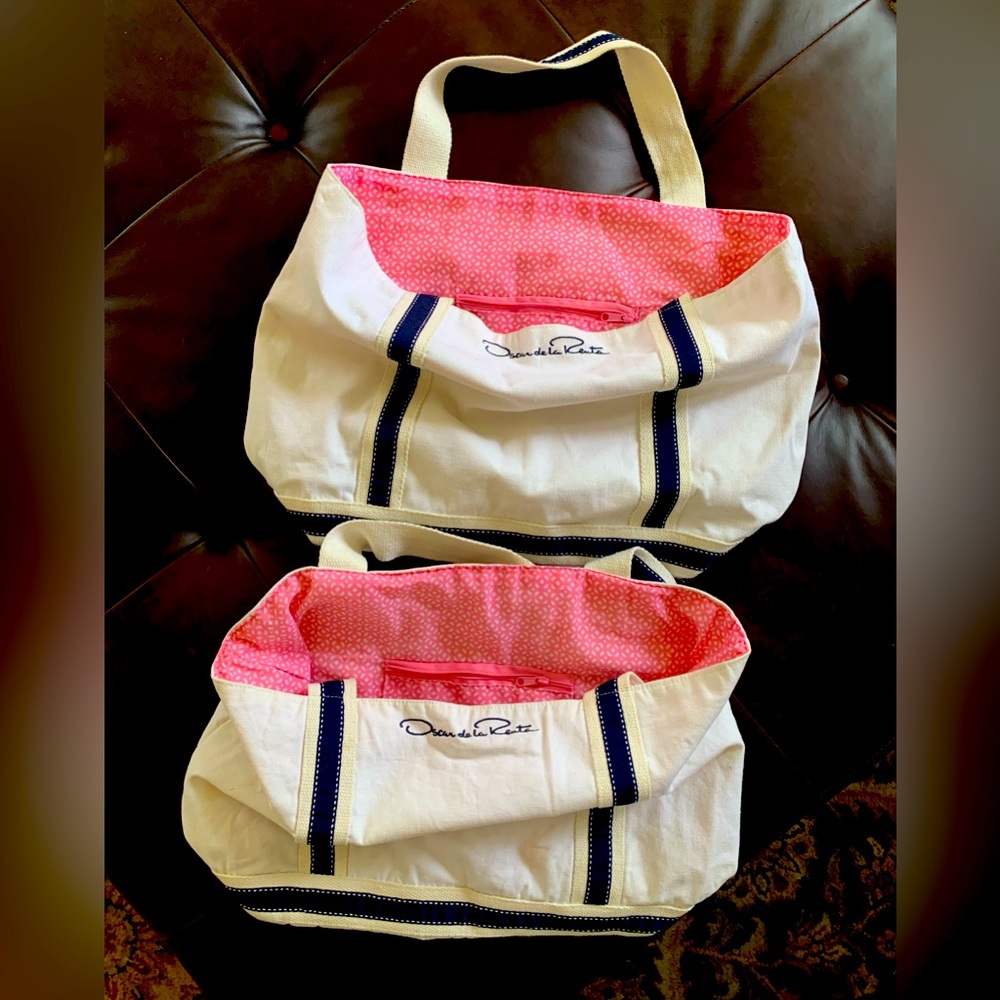 Oscar de la renta canvas tote bags, pink.